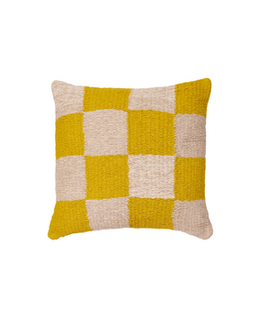 Cojin a Cuadros Tejido a Mano Amarillo.