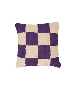 Cojin a Cuadros Tejido a Mano Morado.