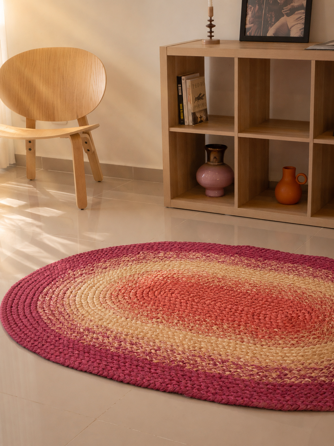 Alfombra Tejida Ovalada Degrade Rosa