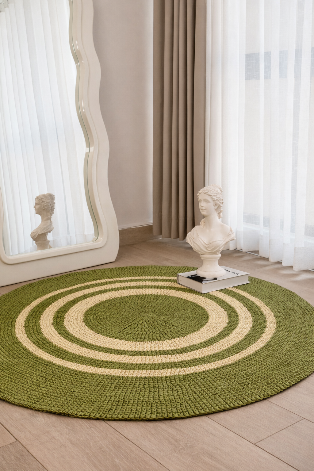 Alfombra Redonda Aros Verde Seco