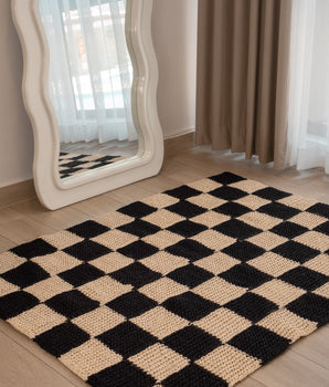 Alfombra Ajedrez Blanco y Negro en Fique.
