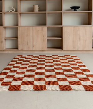 Alfombra Ajedrez Ocre y Blanco