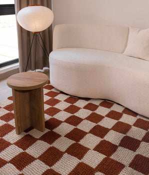 Alfombra Ajedrez Ocre y Blanco