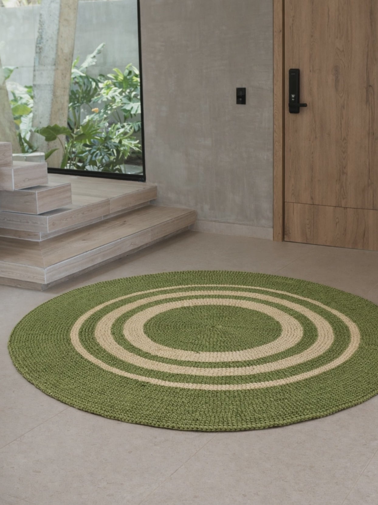 Alfombra Redonda Aros Verde Seco